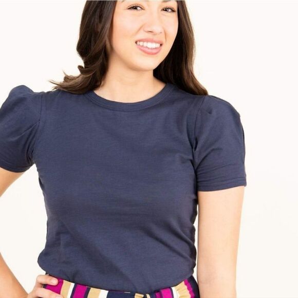 NWT Agnes & Dora Inverted Box Pleat Top Navy - Picture 6 of 6